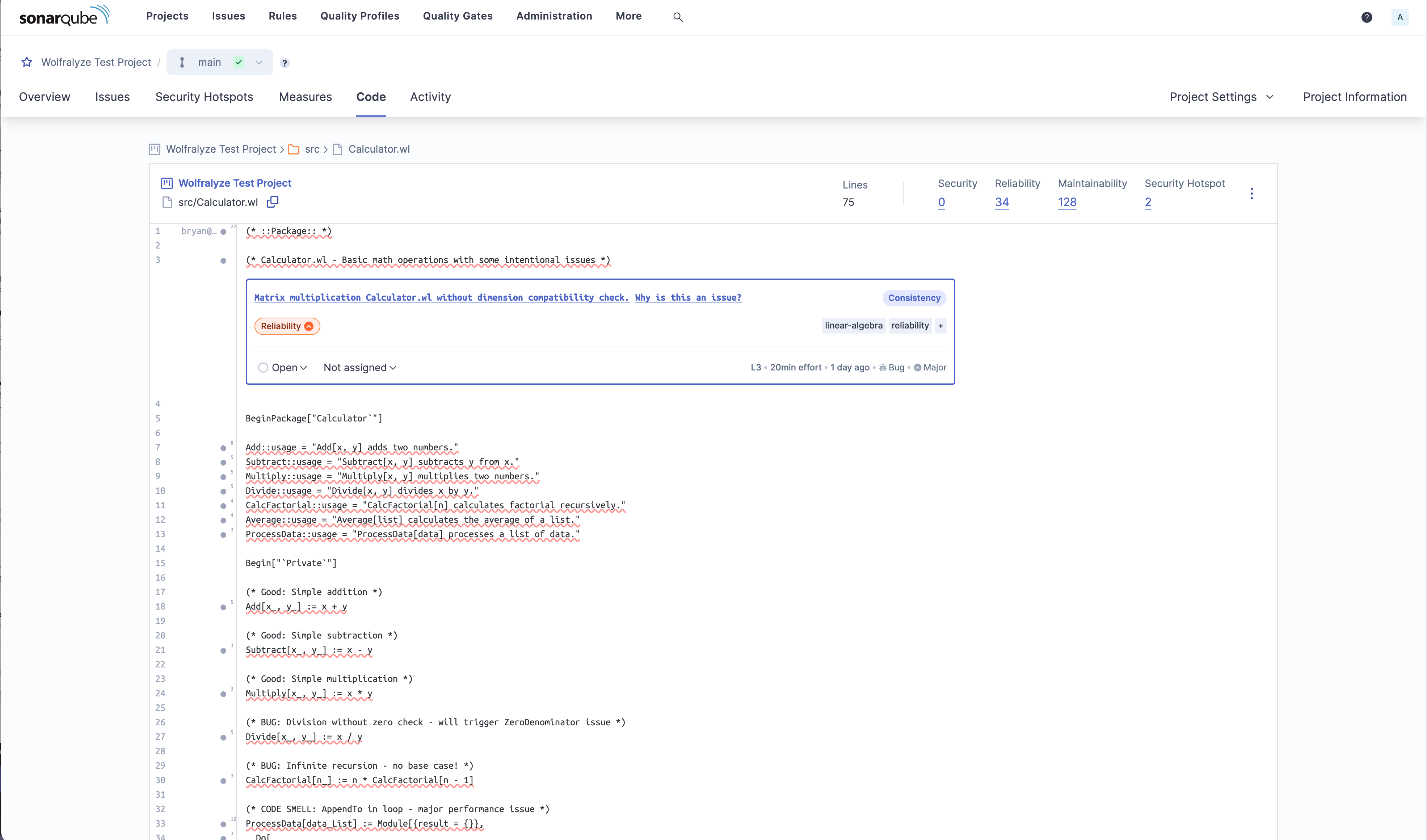 Code viewer with syntax highlighting and highlighted issues